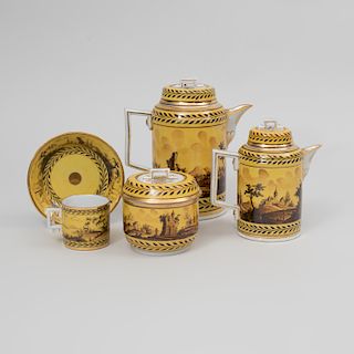 German Neoclassical Yellow Ground Porcelain Coffee Service
