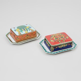 Two Versace Transfer Printed Butter Dishes, One in 'Le Roi Soleil' Pattern, the Other in 'Le Voyage de Marco Polo' Pattern, for Rosenthal