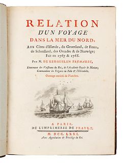 KERGUELEN-TRÉMARAC, Yves Joseph de (1734?-1797). Relation d'un Voyage dans la Mer du Nord. Paris, 1771. FIRST EDITION.
