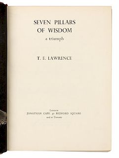 LAWRENCE, Thomas Edward (1888-1935). Seven Pillars of Wisdom. A Triumph. London: Jonathan Cape, 1935.