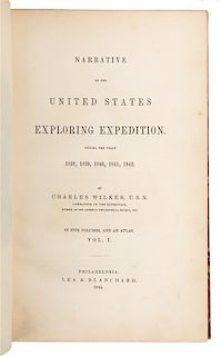 WILKES, Charles (1798-1877). Narrative of the United States Exploring Expedition. Phila., 1845.                 1ST OCTAVO EDITI