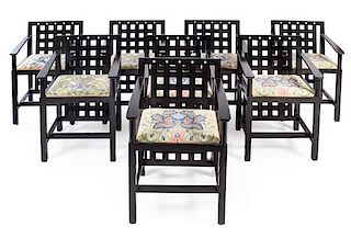 * Charles Rennie Mackintosh (Scottish, 1868-1928), Cassina, c. 1975, a set of eight dining chairs, model number 324 D.S.3