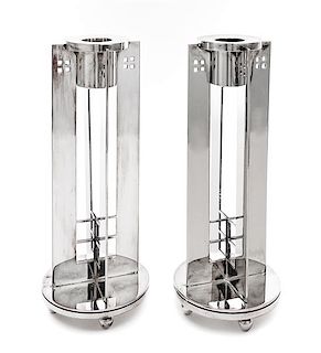 * A Pair of American Silver-Plate Candlesticks, Richard Meier for Swid Powell, New York, 20th Century, King Richard pattern.