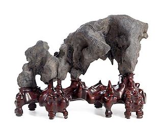 * A Chinese Lingbi Scholar's Rock Width of scholar's rock 28 inches.