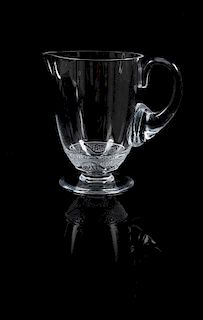 * A Lalique Molded and Frosted Glass Pitcher Height 7 3/4 inches