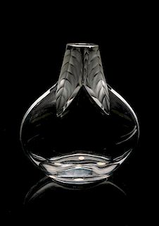 * A Lalique Molded and Frosted Glass Vase Height 6 5/8 inches.
