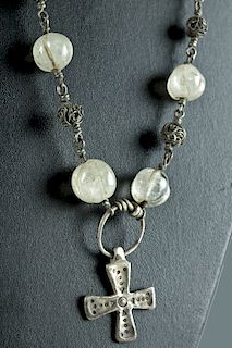 Viking Silver Cross & Quartz Crystal Necklace, 131.0 g