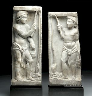 Lot of 2 Roman Marble Sarcophagus Panels - Matched Pair