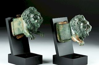 Lot of 2 Roman Bronze Lion Protomes - ex-Sotheby's