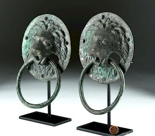 Matched Pair of Roman Copper Lion-Headed Handles