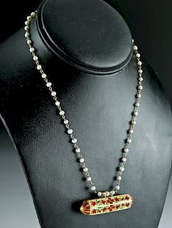 Indian 20K Gold Tabiz Pendant: Diamonds, Rubies, Pearls