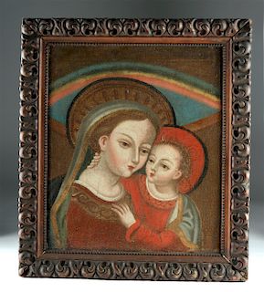 Framed 18th C. Painting of Madonna & Child