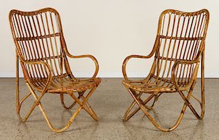 PAIR ITALIAN RATTAN CHAIRS ARCHED BACK C.1960