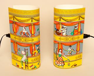 PAIR FORNASETTI TABLE LAMPS THEATRICAL MOTIF