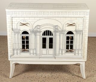 FORNASETTI STYLE PAINTED THREE DRAWER COMMODE