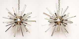 A PAIR OF MURANO GLASS SPUTNIK STYLE CHANDELIERS