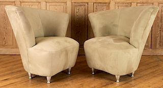 PAIR FAN FORM CLUB CHAIRS SIGNED CARTER