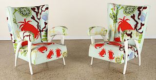 PAIR MID CENTURY MODERN UPHOLSTERED ARM CHAIRS