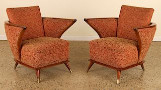 PAIR MID CENTURY MODERN CHAIRS FLOATING ARMS 1960