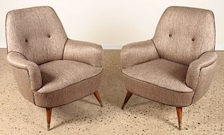 PAIR UPHOLSTERED CLUB CHAIRS MANNER OF GIO PONTI