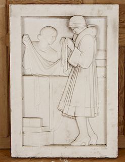 ART DECO MARBLE RELIEF CARVED PLAQUE SIGNED C1920