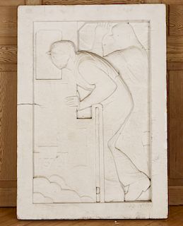 ART DECO MARBLE RELIEF CARVED PLAQUE SIGNED C1930