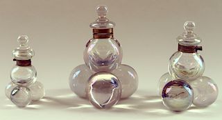 COLLECTION OF THREE HARRACH GLASS BALL INK WELLS