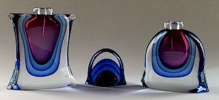 THREE MURANO GLASS SCULPTURES TWO SIGNED