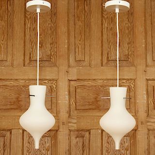 PAIR ITALIAN FROSTED GLASS HANGING PENDANTS C1950