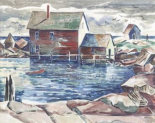 Peter Rotier, (Wisconsin, 1887-1963), Fishing Shanties - Maine I