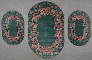 3 Oval Chinese Art Deco Rugs, Early 20th C