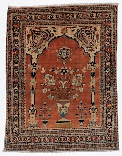 Antique Hadji Jalili Tabriz Prayer Rug, Persia: 4'5'' x 5'7''