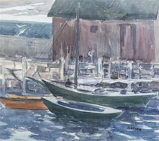 Peter Rotier, (Wisconsin, 1887-1963), Shed with Moored Sailboats