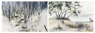 Catherine Garnes Heintz, (Wisconsin, 20th century), Winter Trees by the Stream and Sand Dunes (two works)