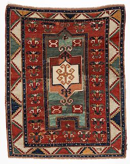 19th C. Fachralo Kazak Prayer Rug, Caucasus: 4'4'' x 5'5''