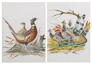 Clarence Boyce Monegar  , (Wisconsin, 1910-1968), Ruffled Grouse and Pheasants (two works)