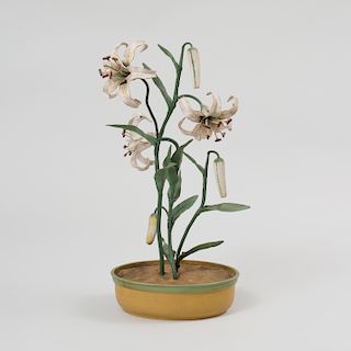 Italian Painted Tin Model of Lilies