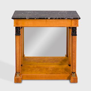 Empire Style Brass-Mounted Satinwood and Ebonized Console Table, Late 20th Century