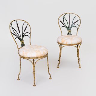 Pair of Painted Metal Faux Bamboo Chairs
