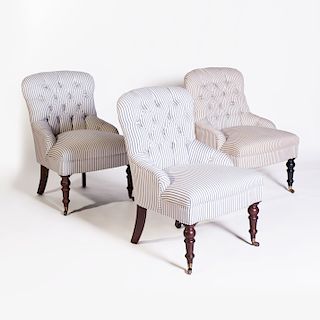 Set of Three Victorian Style Tufted Upholstered Slipper Chairs 