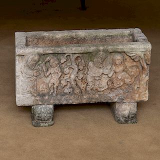 Cast Stone Planter with Figural Relief