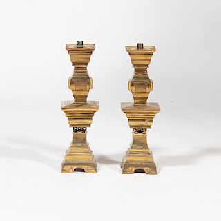 Pair of Chinese Inspired Brass Altar Sticks