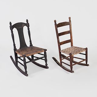 Painted Wood Rocking Chair and an Oak Rocking Chair