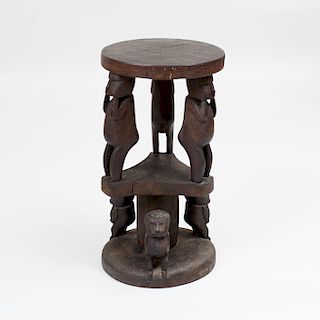 African Carved Hardwood Two-Tiered Figural Table