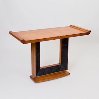 Modern Oak and Ebonized Altar Form Console, of Recent Manufacture