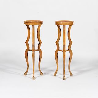 Pair of Biedermeier Style Fruitwood and Parcel-Gilt Pedestals