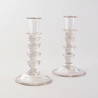Pair of Colorless Glass Candle Holders 