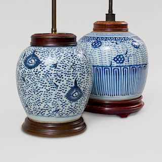 Two Chinese Blue and White Ginger Jars Mounted as Lamps 