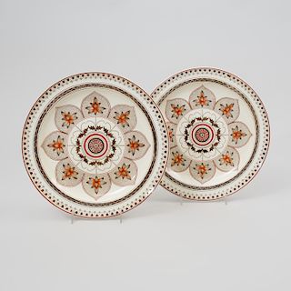 Pair of Wedgwood Transfer Printed and Enriched Creamware Plates in the 'Chestnut' Pattern