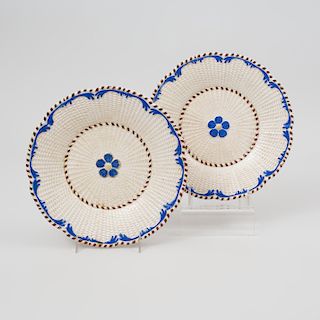 Pair of Creamware Ozier Molded Plates 